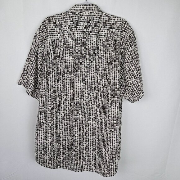 Tommy Bahama Mens Large Silk Shirt Brown Gray White Short Sleeve Button - Picture 4 of 10